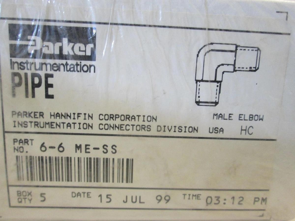 Parker, 6-6 ME-SS, Male Elbow Pipe Fitting Box of 5, New, Original Packaging