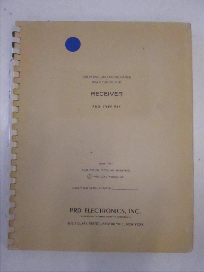 Used PRD Type 915 Receiver Operating and Maintenance Instructions, Used