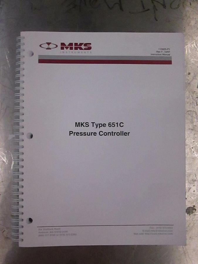 Used MKS Type 651C Pressure Controller Manual, 115605-P1, Used