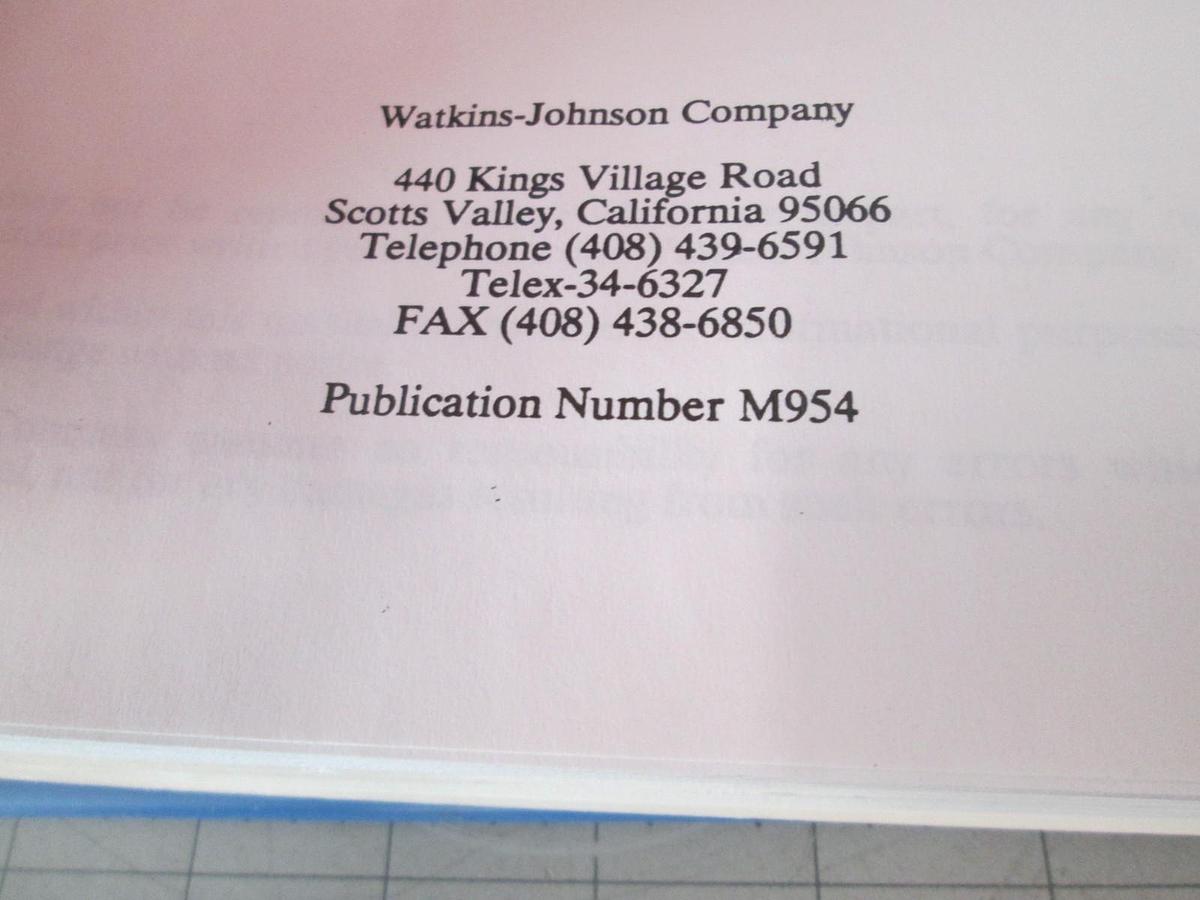 Used Watkins Johnson, 9-Bubbler Liquid Source System Manual, WJ-954, Used
