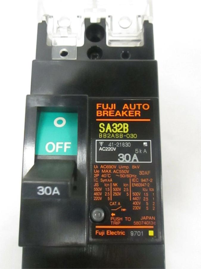 Used Fuji Auto Breaker, SA32B, Circuit Breaker, 2 Pole, 30A, 220 V, Used