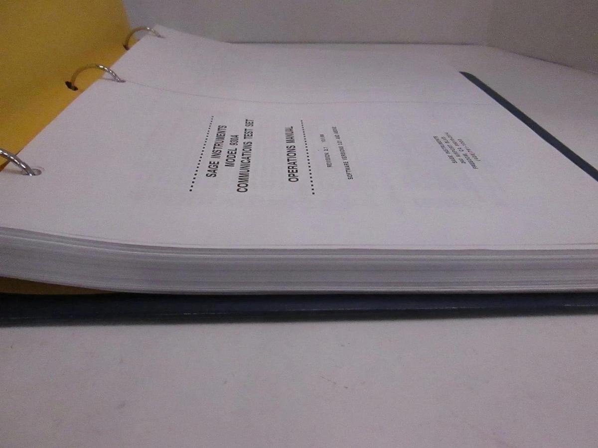 Used Sage Instruments Model 930A Communications Test Set Operations Manual, Used