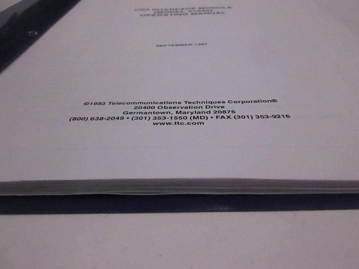 Used TTC DS3 Interface Module Model 41945 Operating Manual, Used
