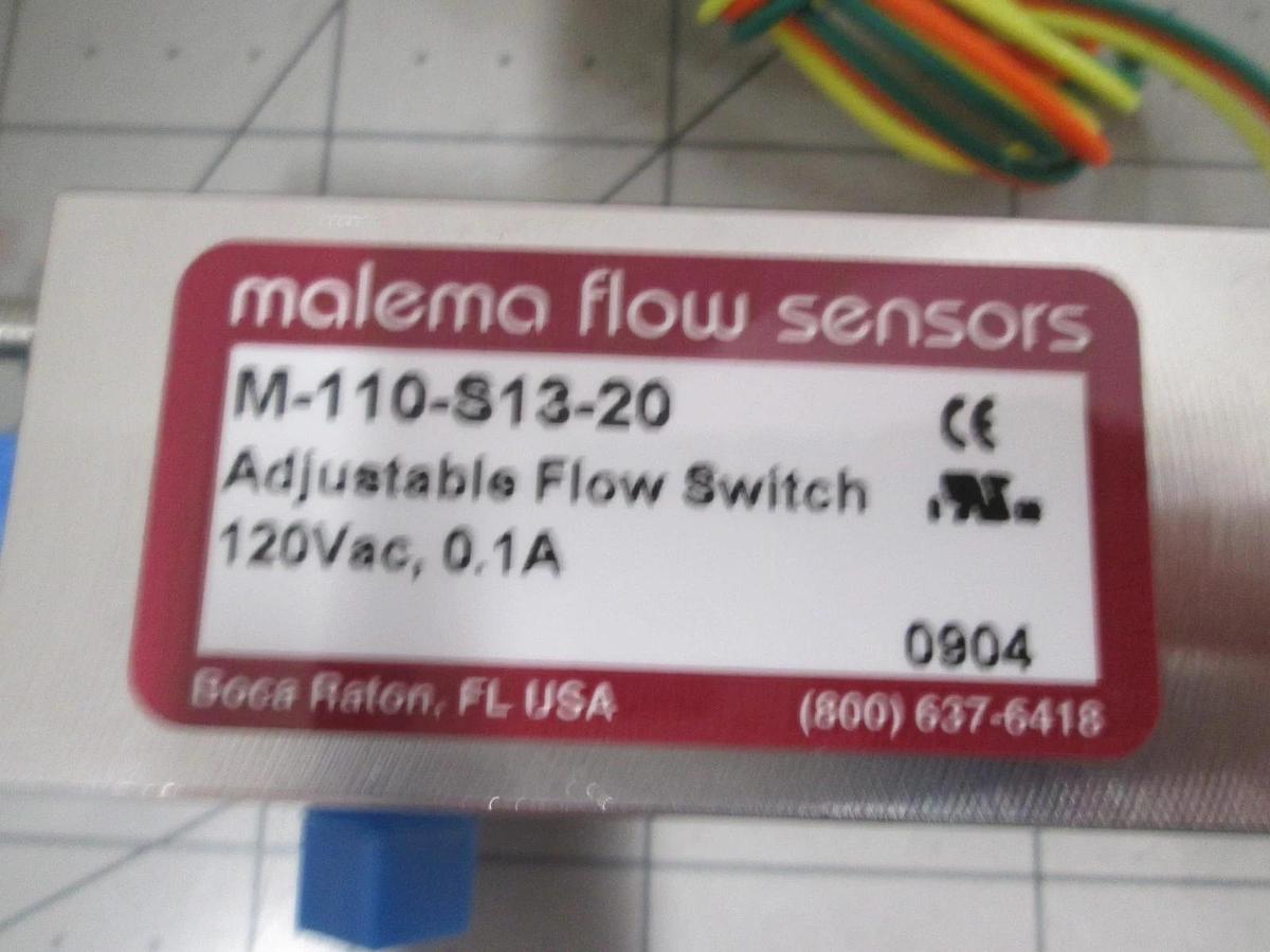 Malema Flow Sensors, M-110-S13-20, Adjustable Flow Switch, 120VAC, New