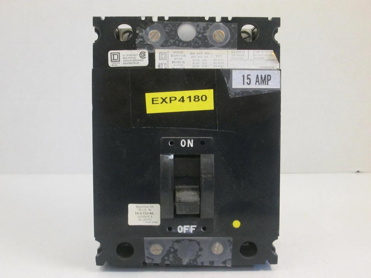 Used Square D FAL36015 Circuit Breaker, 15 AMP, 3 Pole