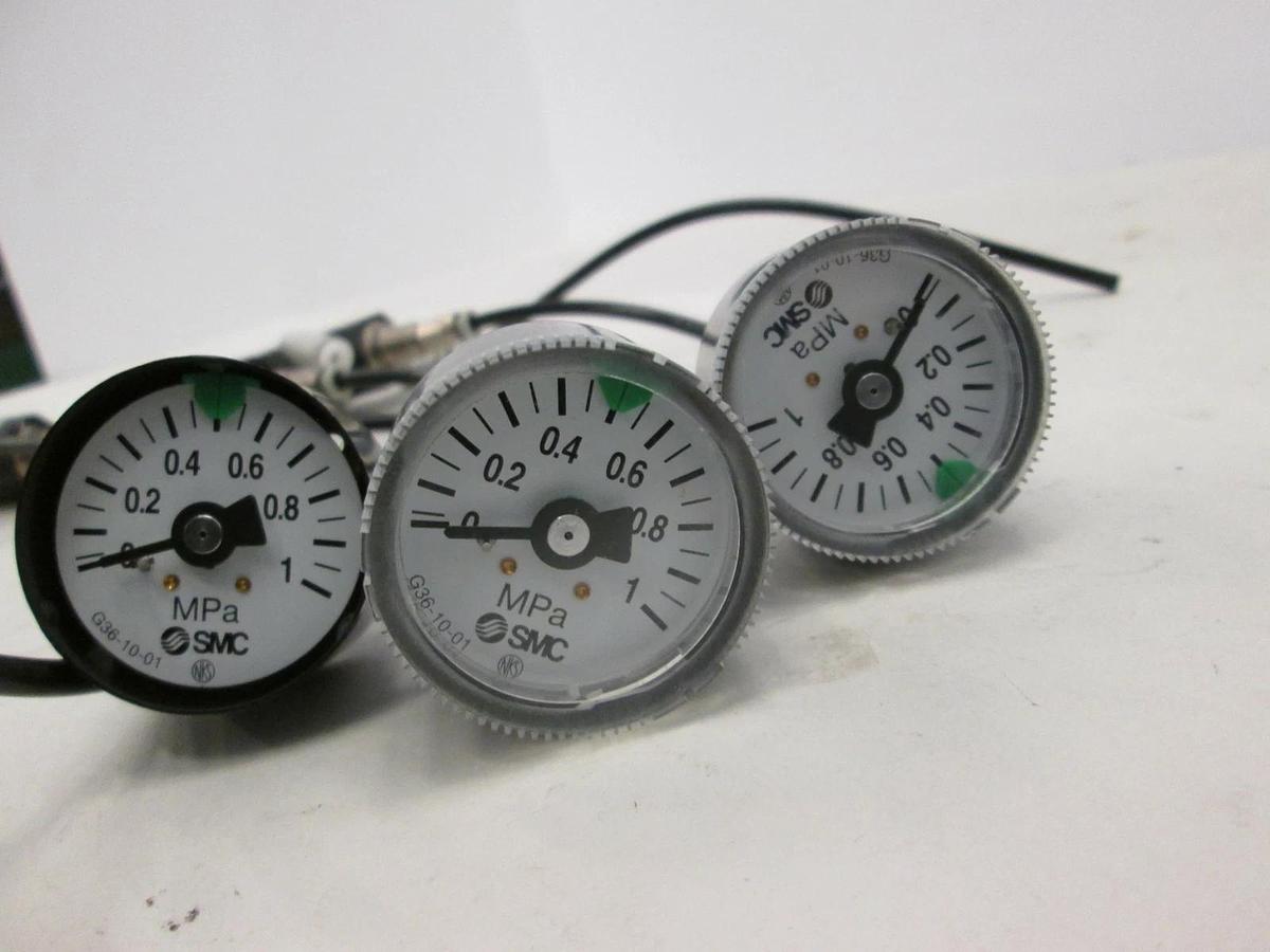 Used SMC, Mini Pressure Regulator, ARJ210-M5 w/ Gauge, Used, Lot of 3