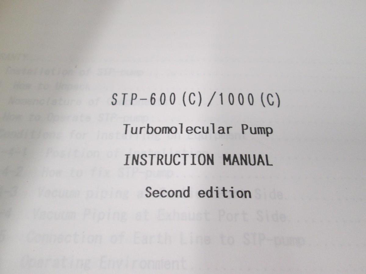Used Seiko Seiki, STP-600 (C)/1000 (C) Turbomolecular Pump Instruction Manual, Used