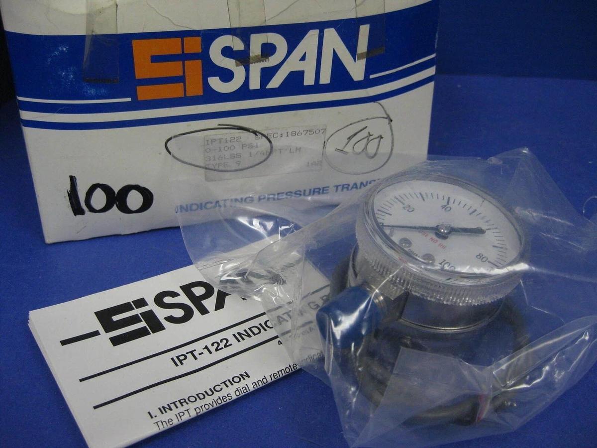 Span IPT122 Indicating Pressure Transmitter, Type 9, 0-100 PSI, 1/4" MVCR, New