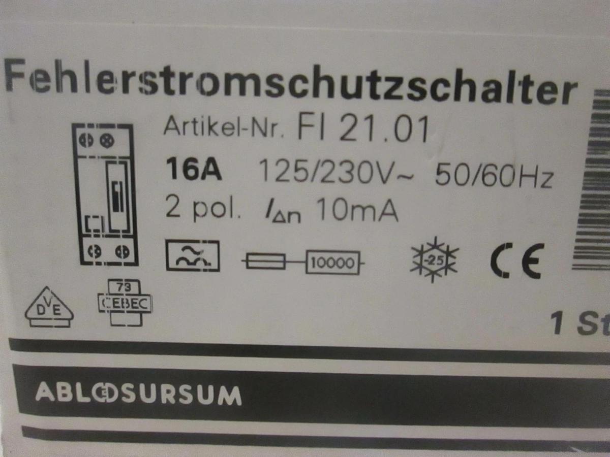 Used ABL Sursum, FI 21.01, 16A, 2 Pole Circuit Breaker, New