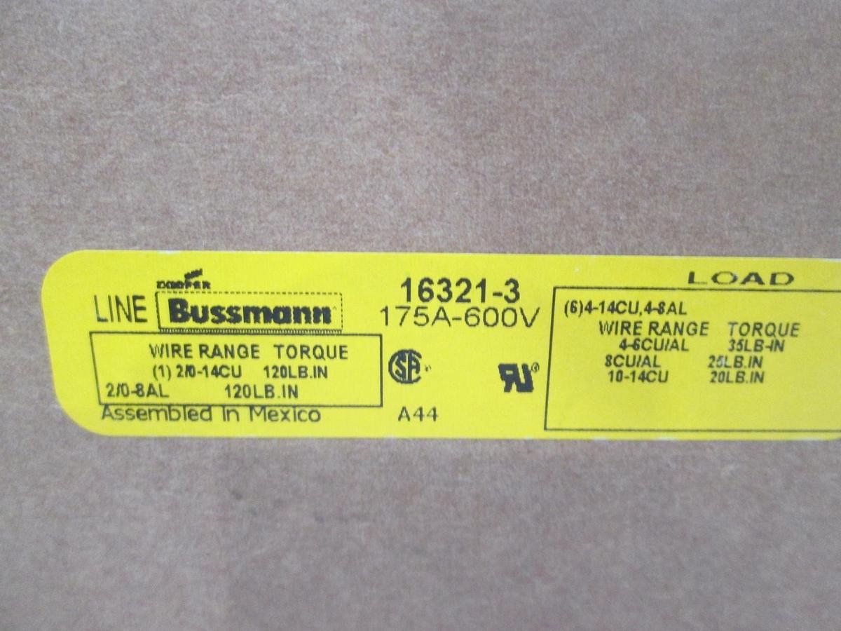 Used Bussmann, Power Distribution Block, 16321-3, 175A-600V, New