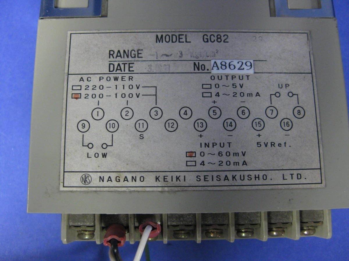 Used NAGANO KEIKI GC82-229 Digital Indicator, 200-100VAC, -1 - 3 Kgf/cm2, 0-60mV