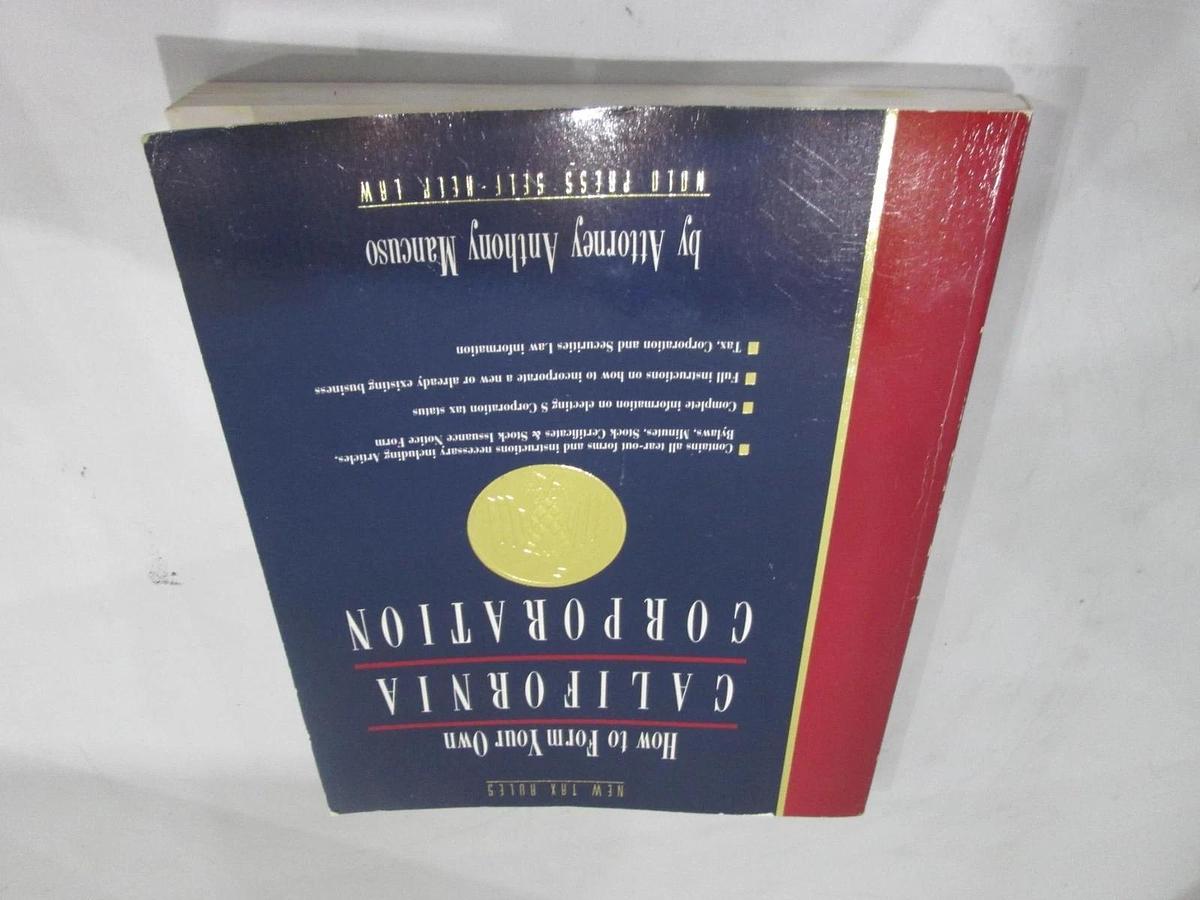Used How to Form Your Own California Corporation, ISBN 0-87337-069-4, Used 9780873370691