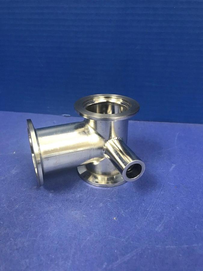 Stainless Steel Vacuum Tube / Pipe TEE, NW40 Flanges and 1/2" Tube Port, New