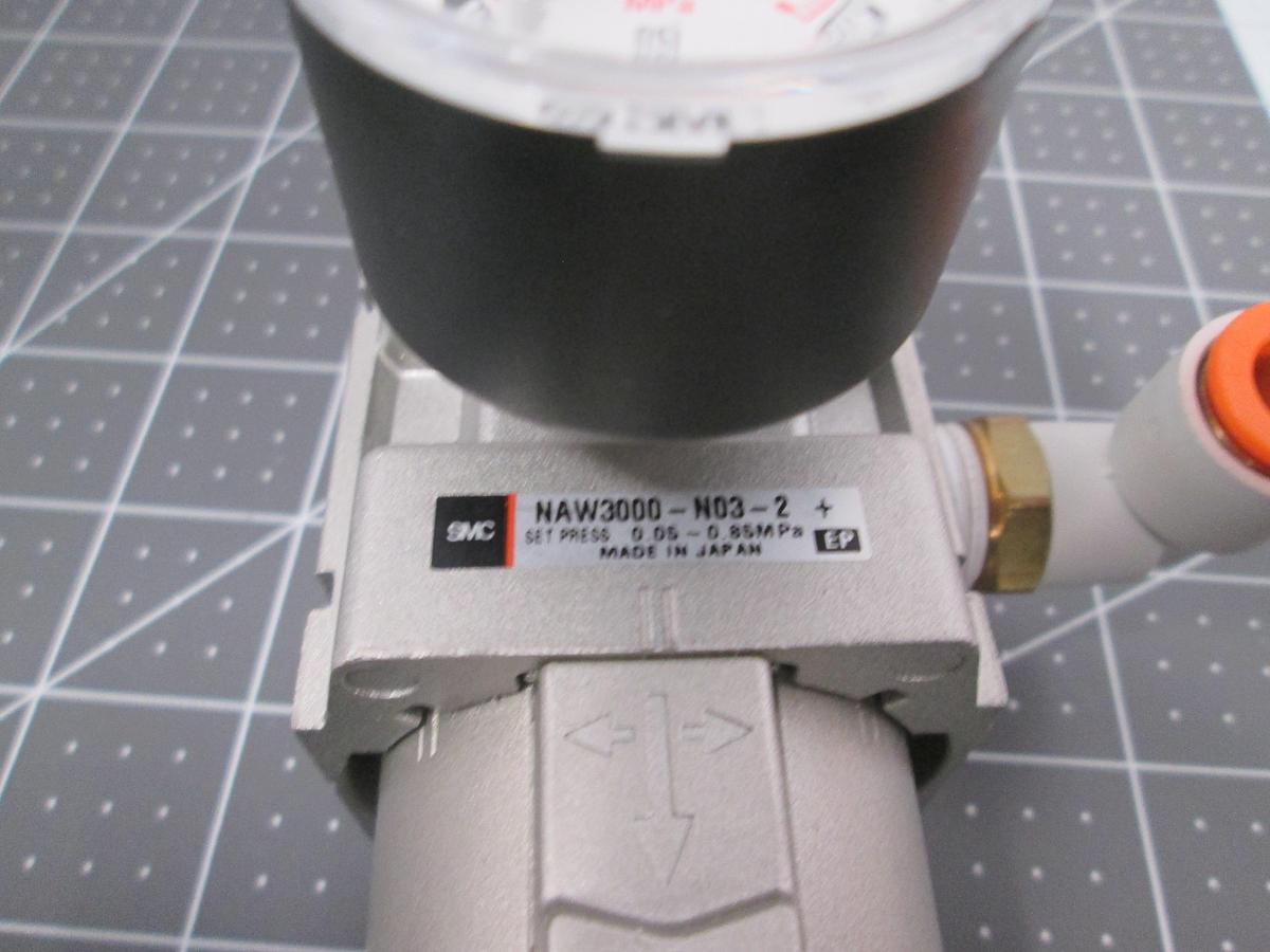 Used SMC, NAW3000-N03-2, Air Filter Regulator 3/8" Pneumatic Metal Bowl W Gauge