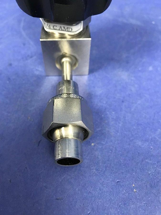 Used APTech AP3600SM Manual Diaphragm Valve, 1/4" MVCR x 3/8" Female Swaglok, Used