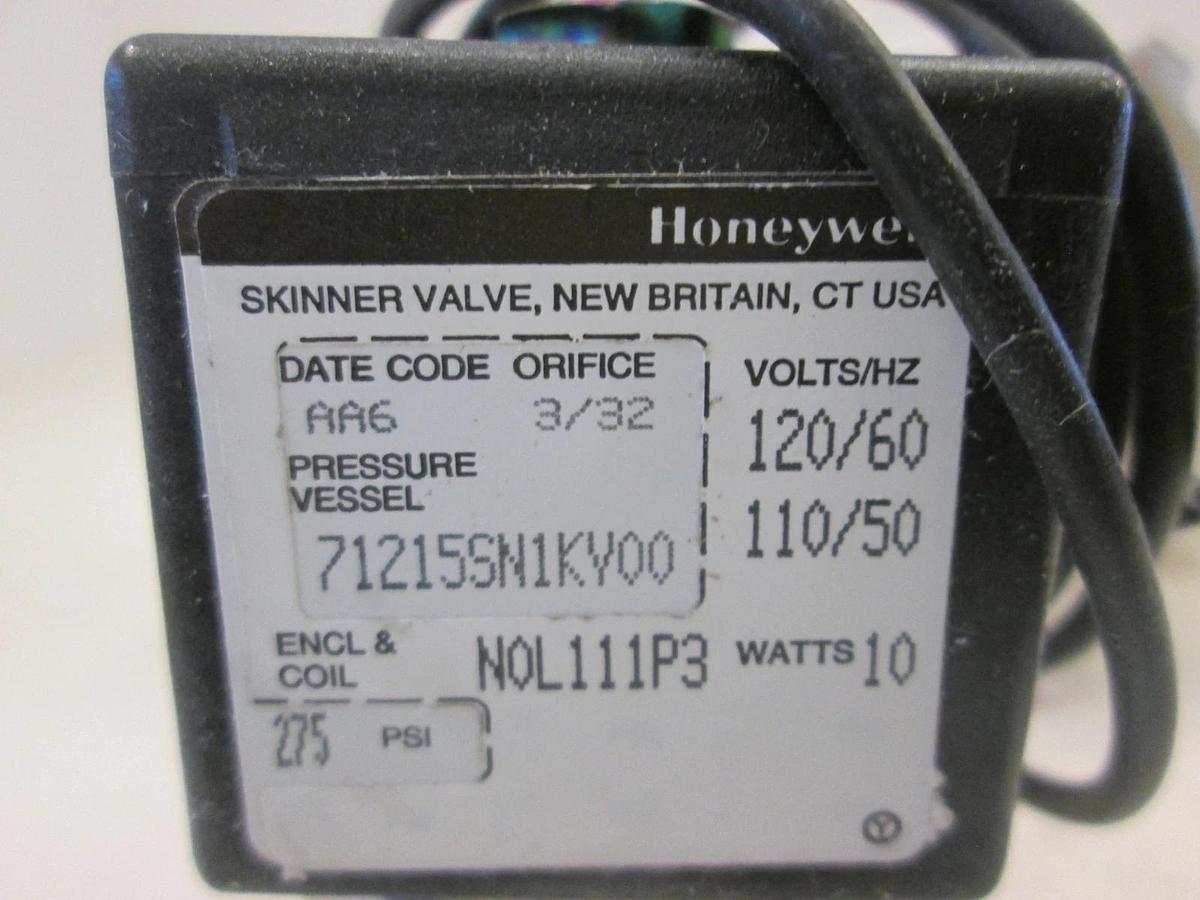 Honeywell, 71215SN1KV00, Solenoid Valve, 10W, 120/60Hz, 275PSI, New