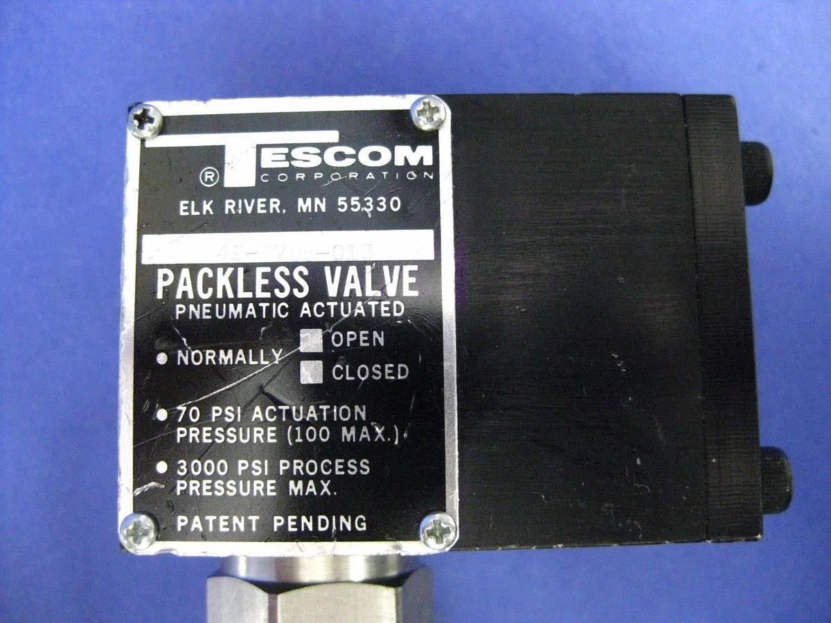 Used Tescom Packless Valve 49-PV65-013 Normally Closed, Used