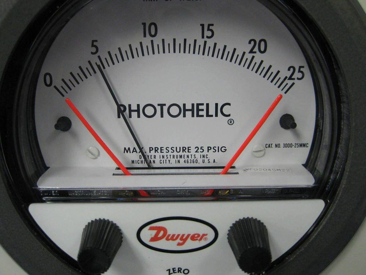 Used Dwyer 3000-50MMC 3000-25MMC Photohelic Gauge Assy, 0-50mm and 0-25mm, Used