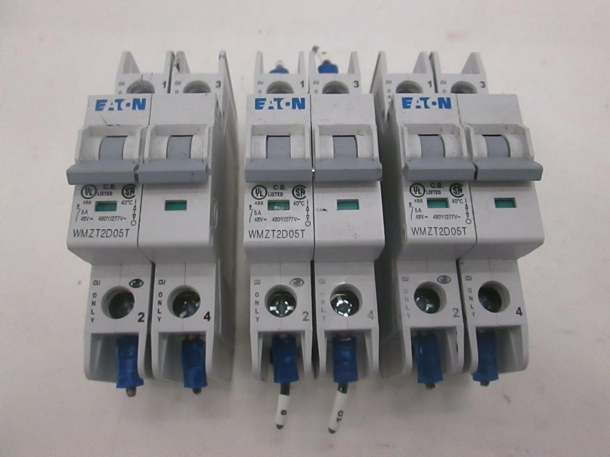 Used Eaton, WMZT2D05T, 2 Pole Circuit Breaker, Used, Lot of 3