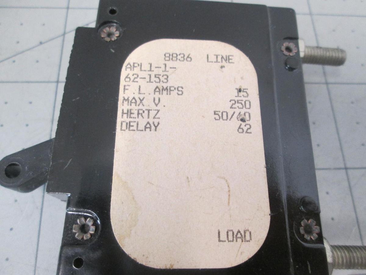 Used Airpax, Circuit Breaker, Single Pole, APL1-1-62-153, Used, Lot of 5
