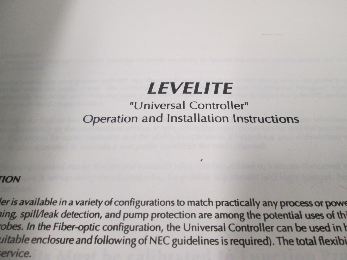 Used Levelite, Universal Controller, Operation and Installation Instructions, Used