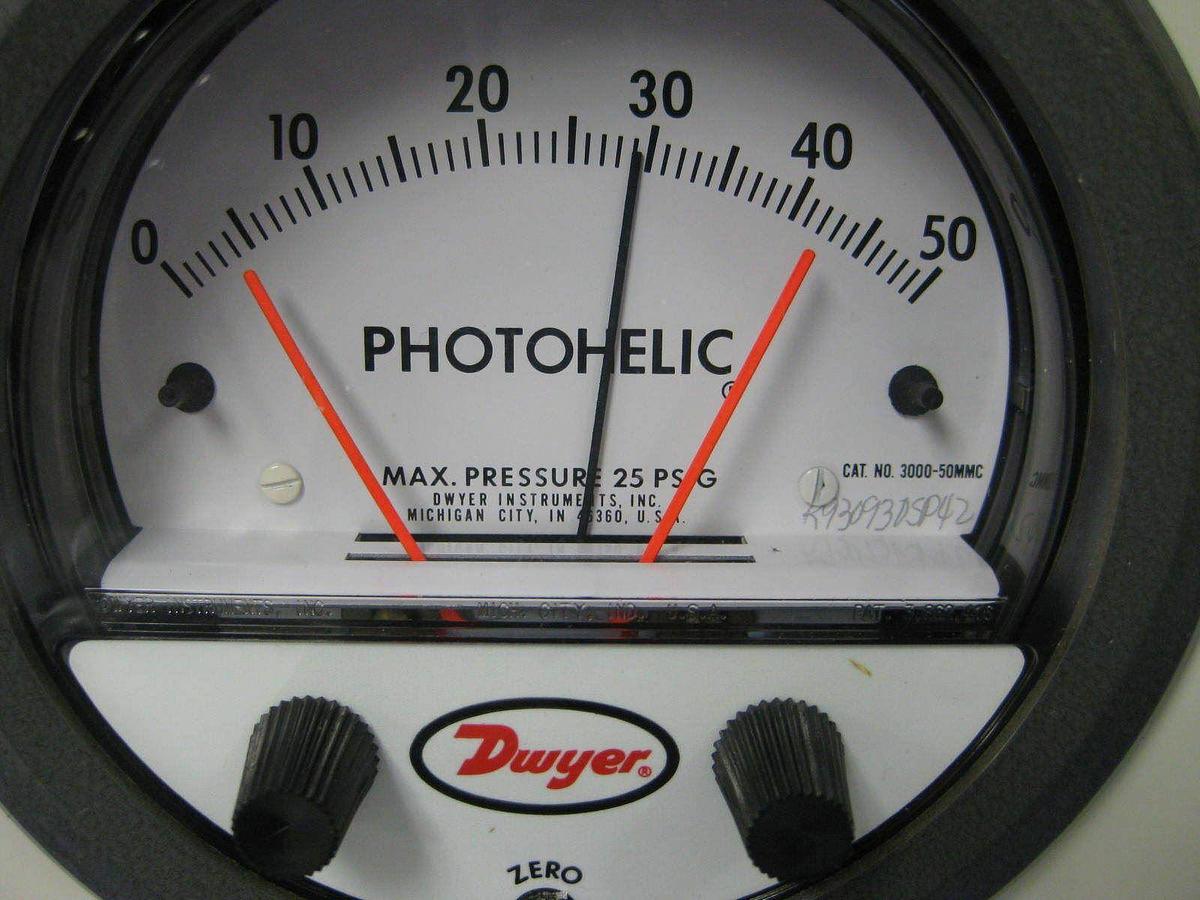 Used Dwyer 3000-50MMC 3000-25MMC Photohelic Gauge Assy, 0-50mm and 0-25mm, Used