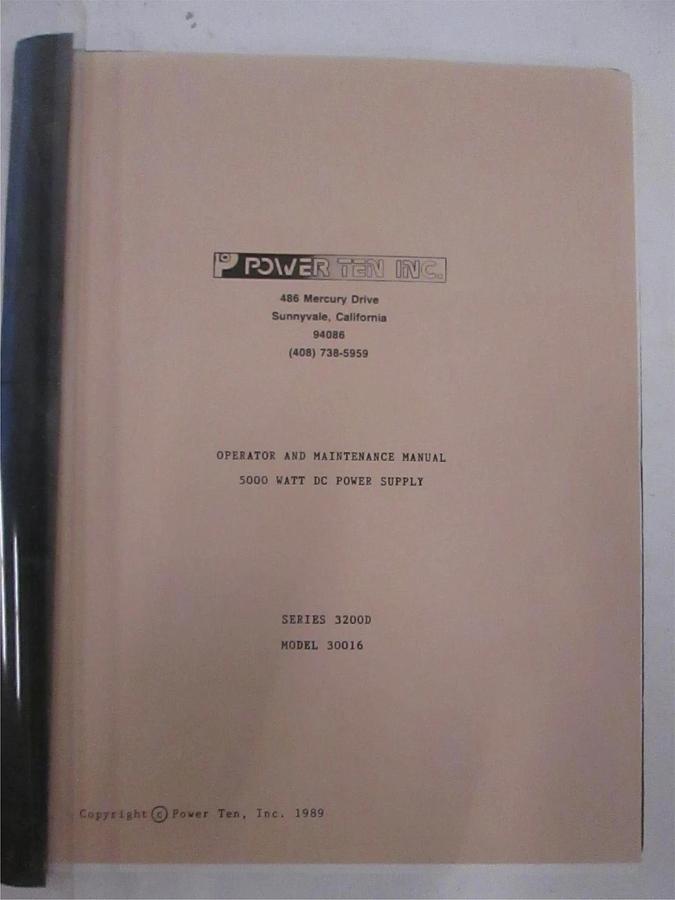 Used Power Ten Series 3200D Model 30016 Operator and Maintenance Manual, Used