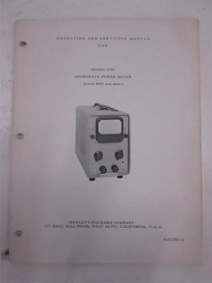 Used HP Model 430C Microwave Power Meter Operating and Service Manual, Used