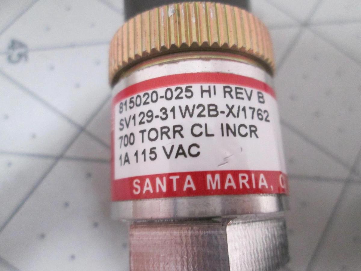 Used Wasco, SV129-31W2B-X/1762, 700 Torr, 115 VAC, Pressure Switch, Used