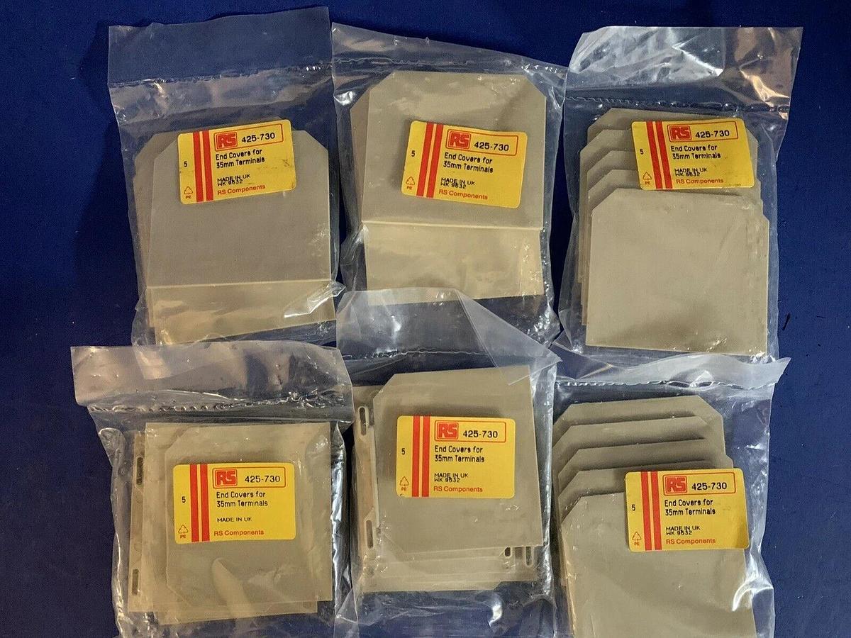 Used RS Components 425-730 End Covers for 35mm Terminals, Lot of 30