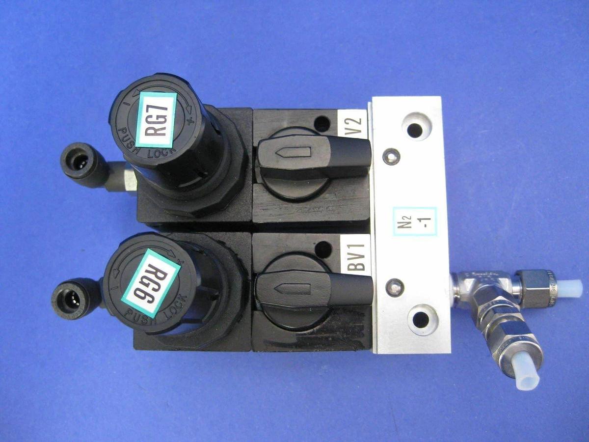 Used TEL Kuroda R45 ZF Double Regulator Assembly, Manifold Mounted, Used