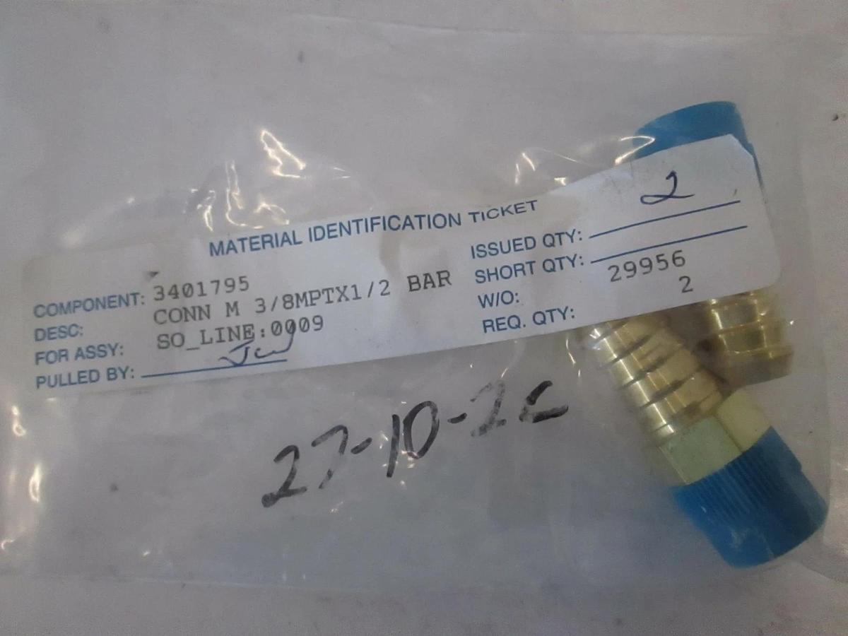 AMAT Connector Male 3/8MPT x 1/2 Bar, New, Lot of 2
