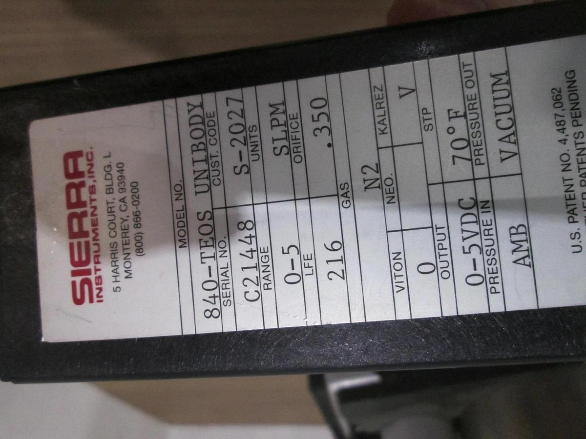 Used Sierra, 840-TEOS Unibody, Flow Control 0-5 SLPM, 216 LFE, N2, .350 Orifice, Used