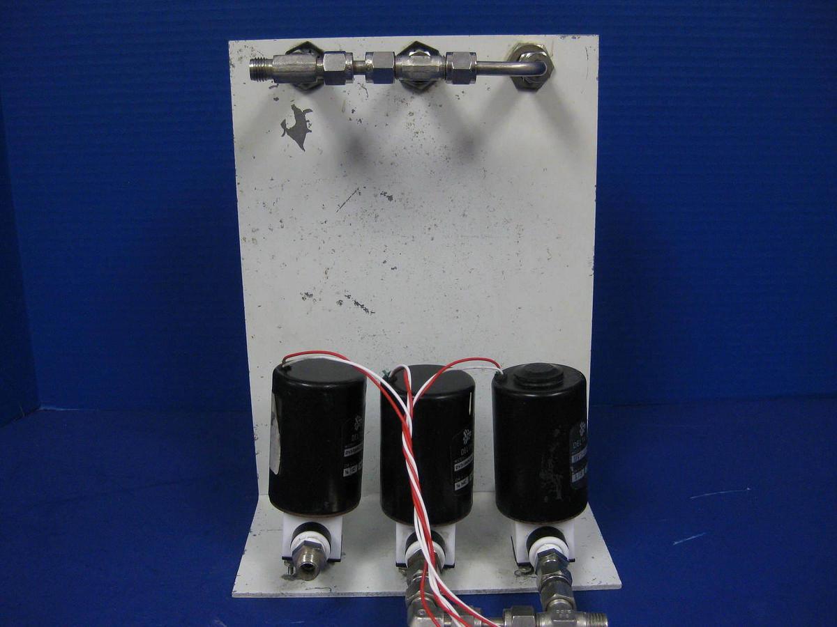Used Brooks Sho-Rate 3 Flowmeter Assy w/ 3 Furon Delta Solenoid Valves, DV2-124NOD2