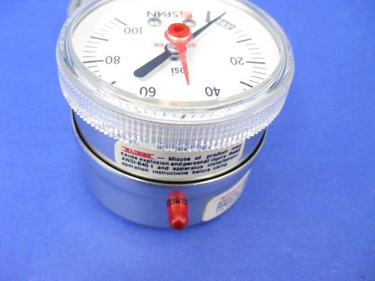 Used Span IPS 122 Indicating Pressure Switch, 0 - 100 psi, 1/4" FVCR, New Take Out