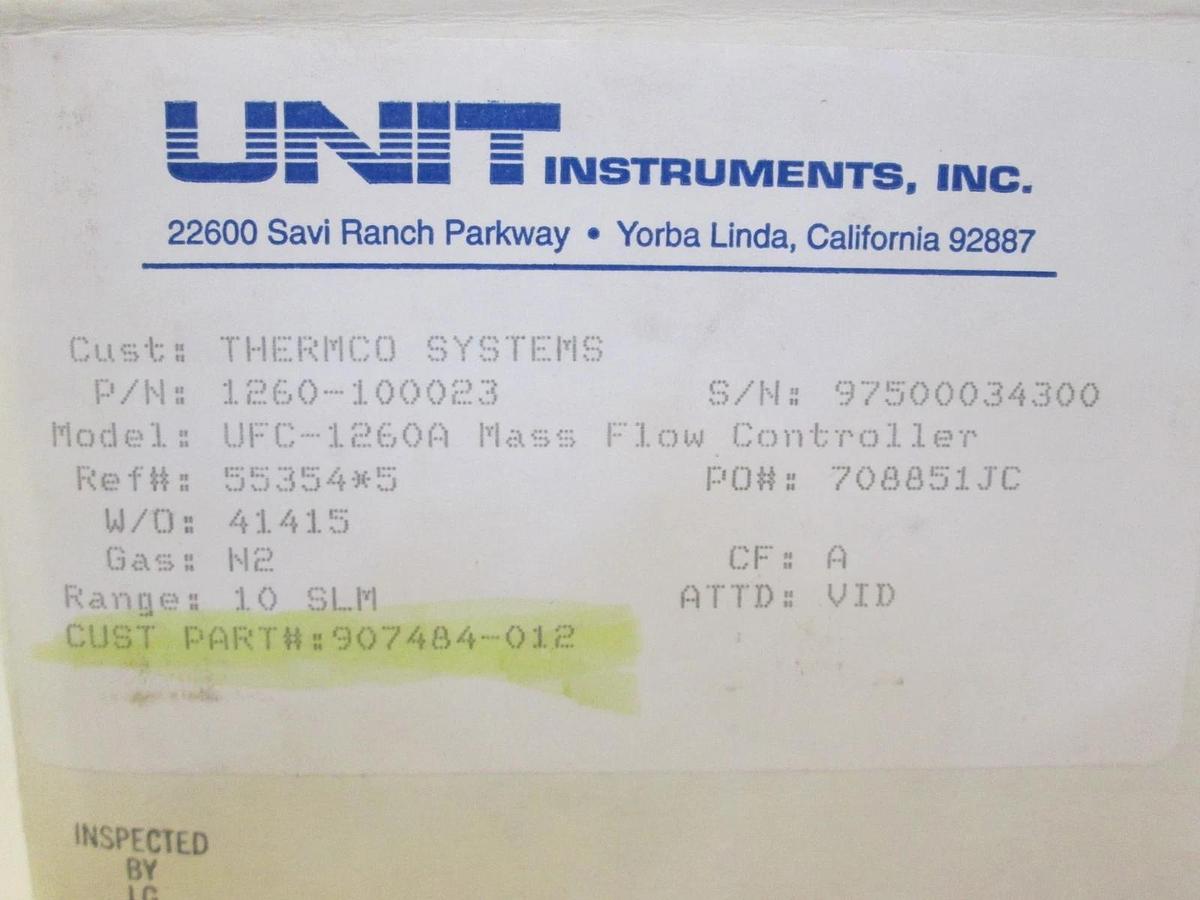 Used Unit UFC-1260A Mass Flow Controller MFC, N2, 10SLM, 1/4" Male