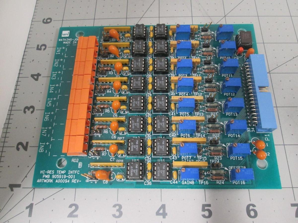 Used Watkins Johnson, 905919-001, Hi-Res Temp Interface PCB Assy, Used