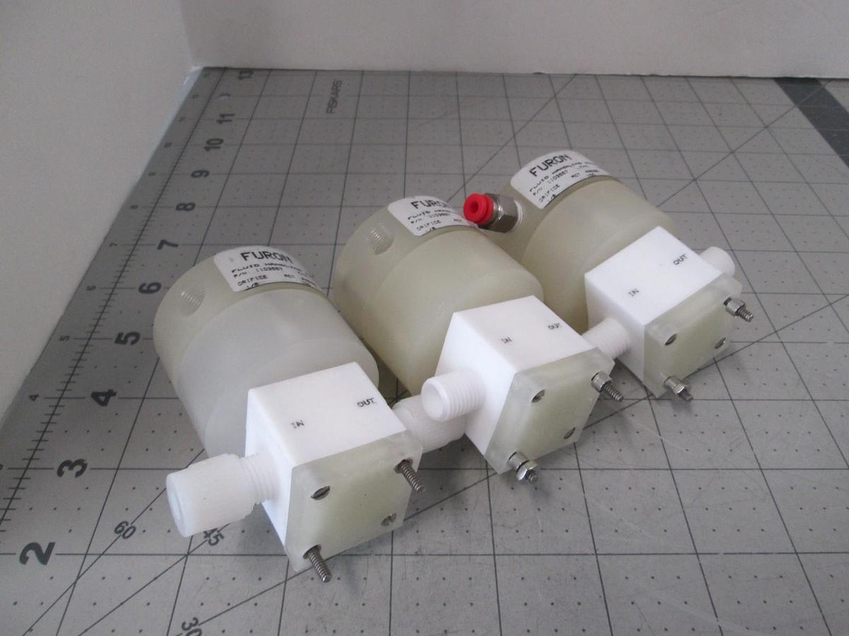 Used Furon NV2-224 High Purity N.O. Pneumatic Valve, 60 psi/100 psi, Used, Lot of 3