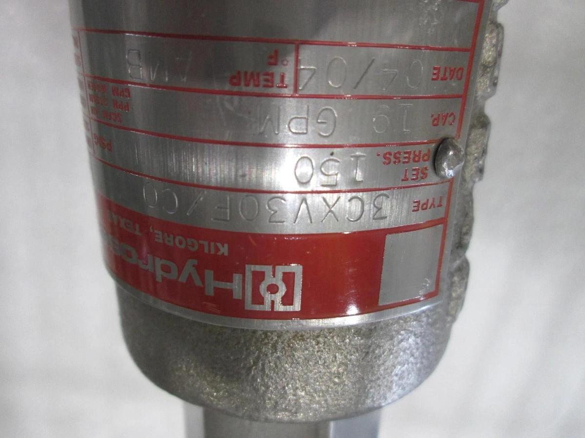 Used Hydro-Seal, 3CXV-30CF/CO, Safety Relief Valve w/ Swagelok CF8M Fitting, Used