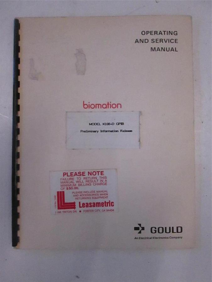 Used Gould Model K100-D GPIB Operating and Service Manual, Used