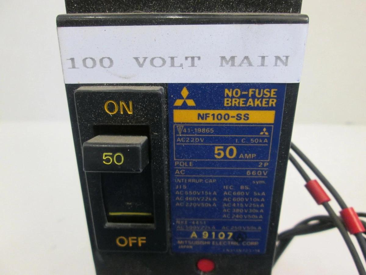 Used Mitsubishi No- Fuse Breaker NF100-SS 50A, 2 Pole, 660V Used