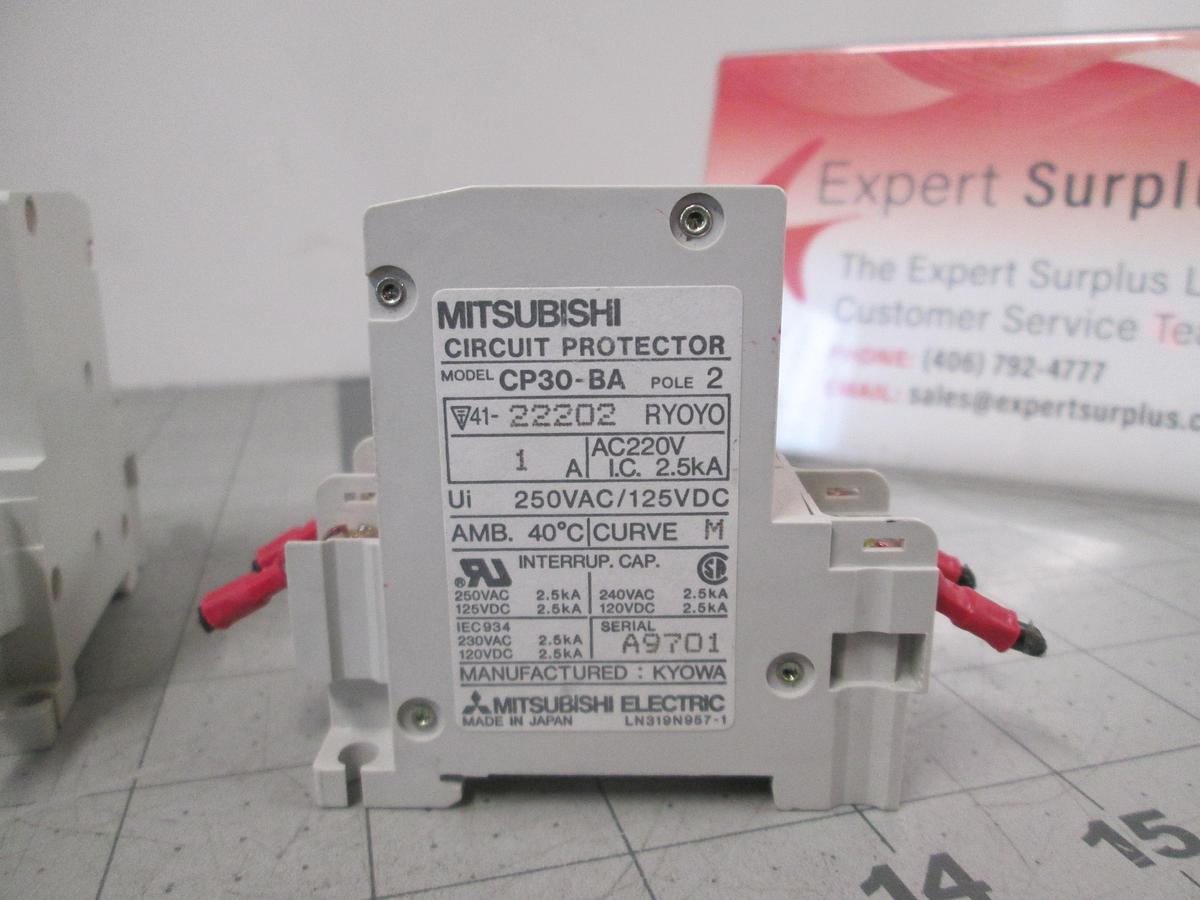 Used Mitsubishi, CP30-BA, 2 Pole 1A, 220VAC Circuit Protector 2.5kA, Lot Of 5