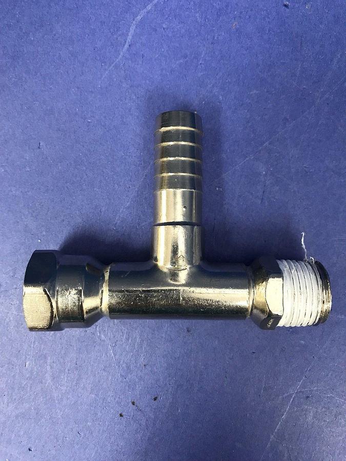Used Nibco Stainless Steel Tee 3/4"FNPT x 3/4"MNPT x 1/2" Barb, Lot of 6 Used