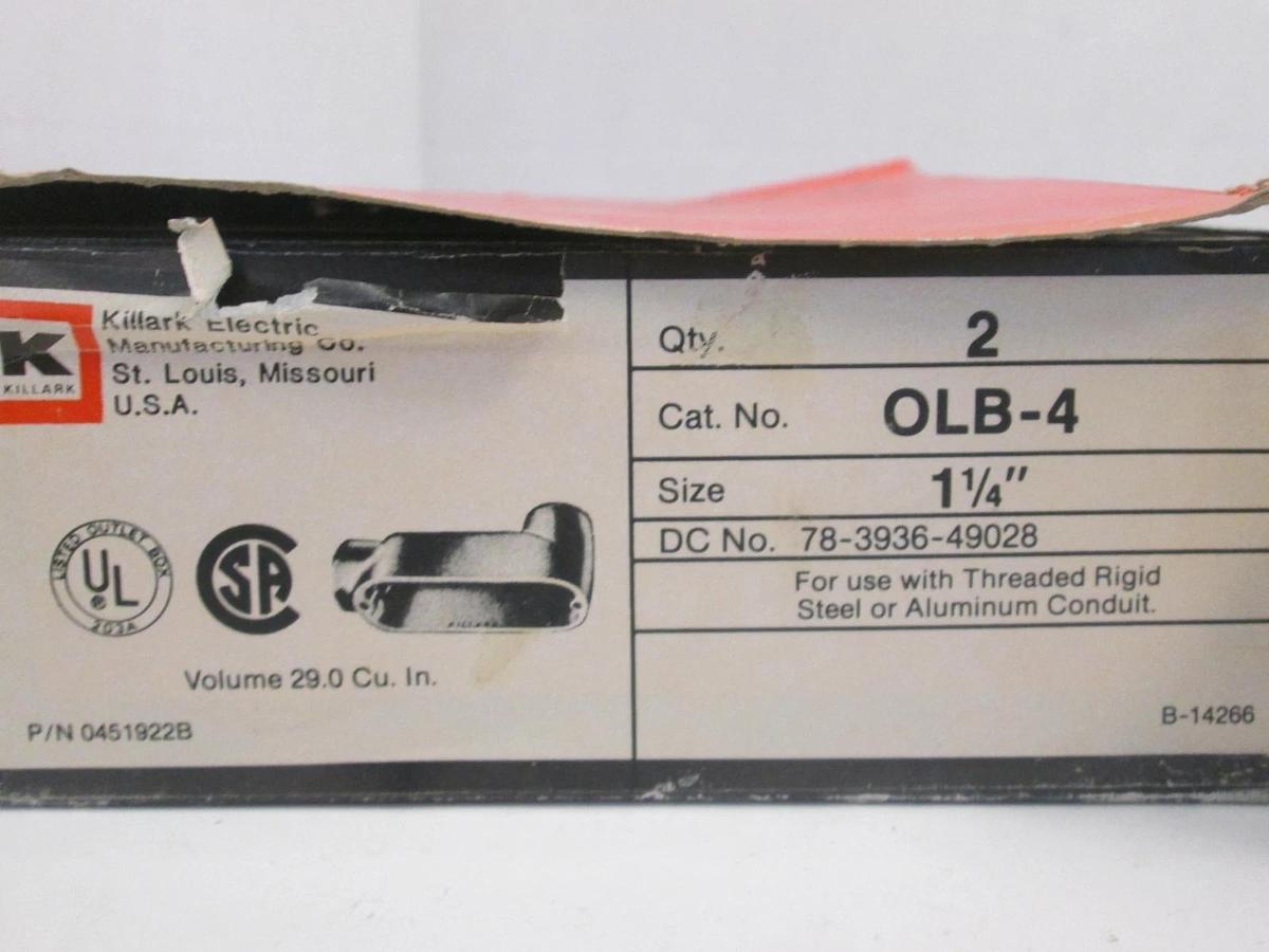 Used Killark 1 1/4" OLB O-Series Conduit Body, 1 1/4", NIB Lot of 2