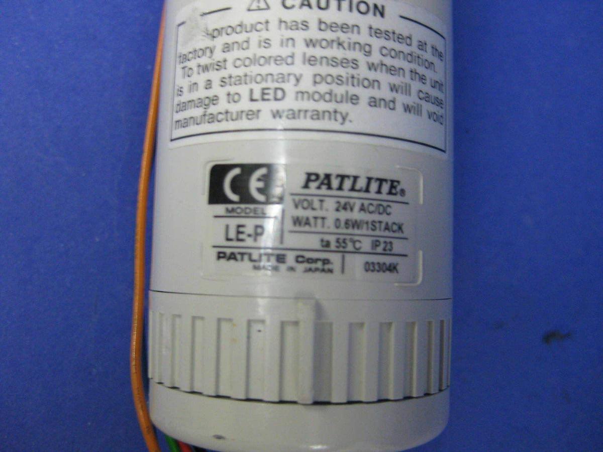 Used Patlite LE-P 3 Tier Signal Tower Light, Red, Amber, Green, 24V AC/DC, Used