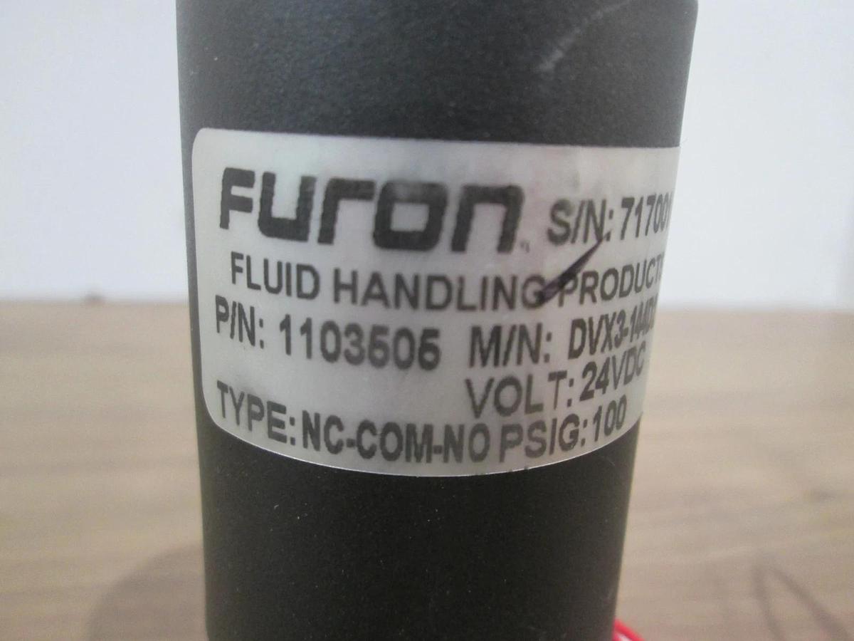 Used Furon, DVX3-144D2, 3-Way Solenoid Valve, 100 PSIG, 24VDC, Used