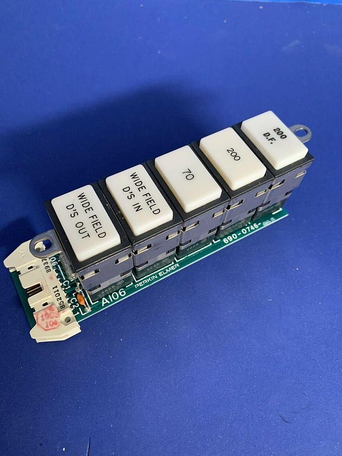 Used Perkin Elmer AI06 PCB Assy, 690-0746-008 w/ 5 Push Button Switches, New