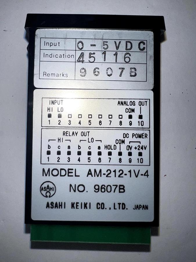 Used ASAHI KEIKI CO., LTD. NO. 9607B Model AM-212-1V-4, 0-5VDC 45116 9607B, Used