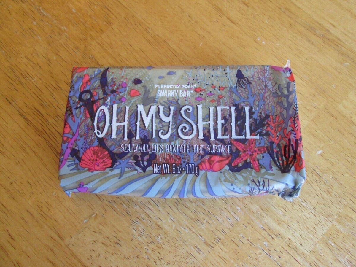 Used Perfectly Posh Oh My Shell Snarky Bar, Citrus Melon scent, exfoliating soap