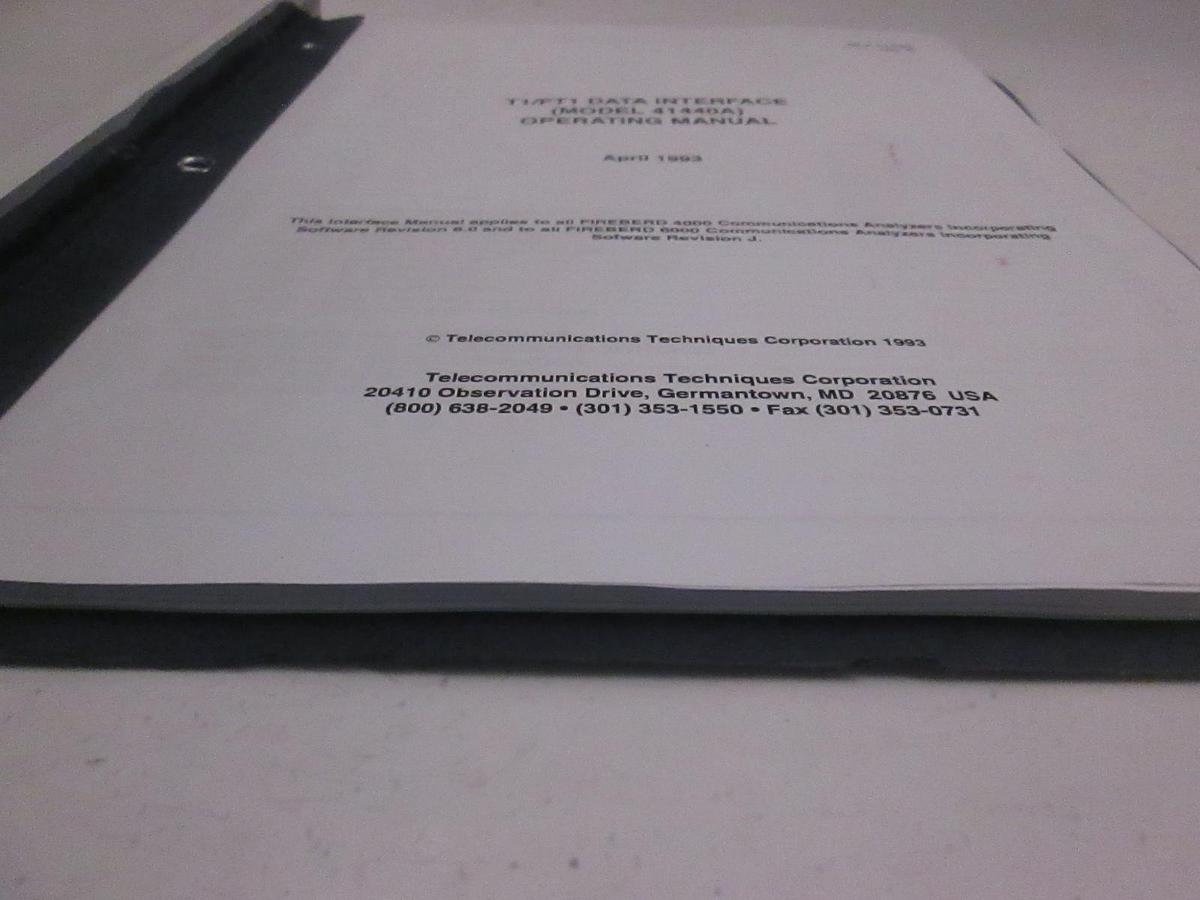 Used TTC T1/FT1 Data Interface Model 41440A Operating Manual, Used